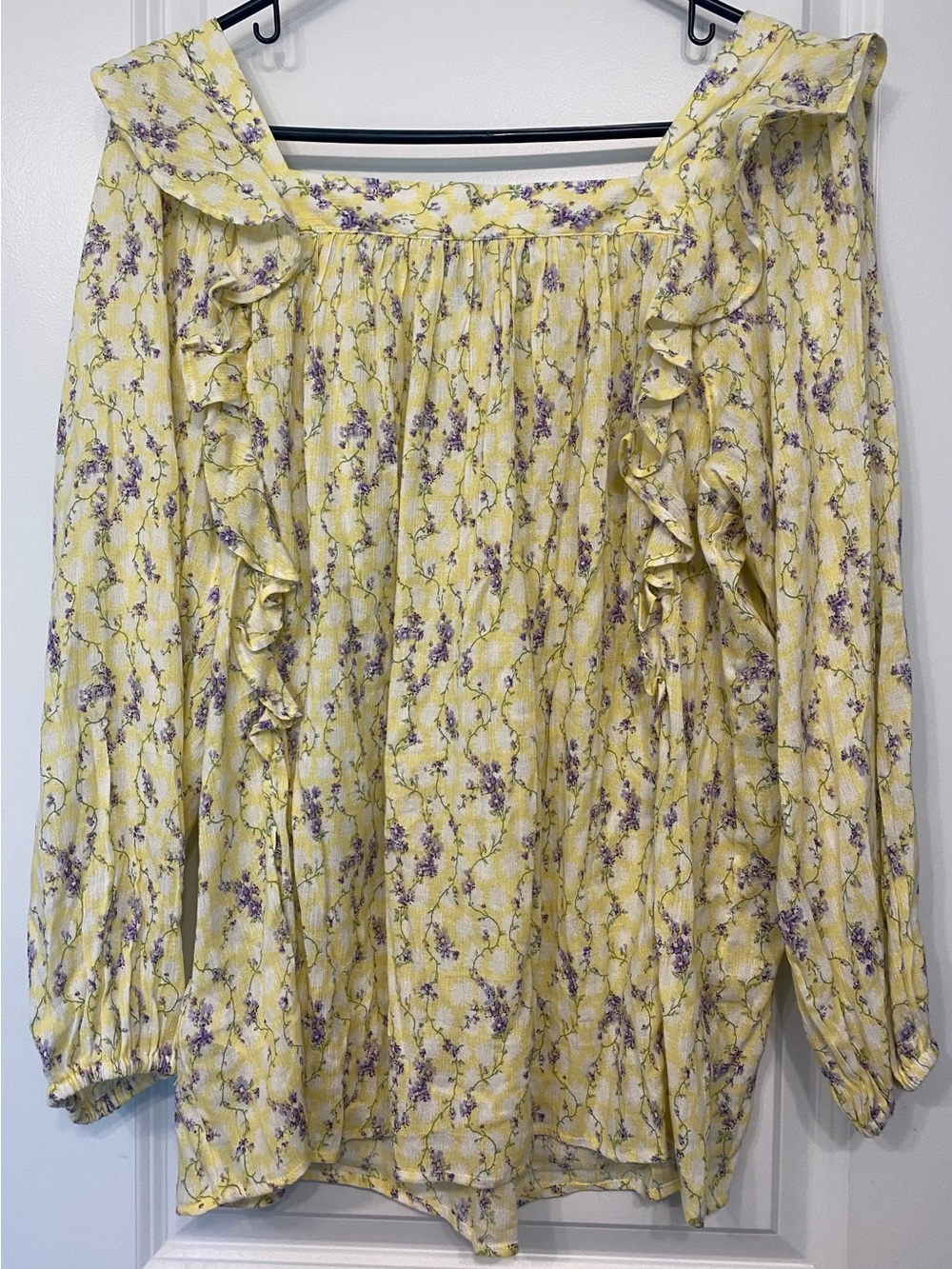 CHAPS Floral Peasant Blouse Top Yellow Purple L/G